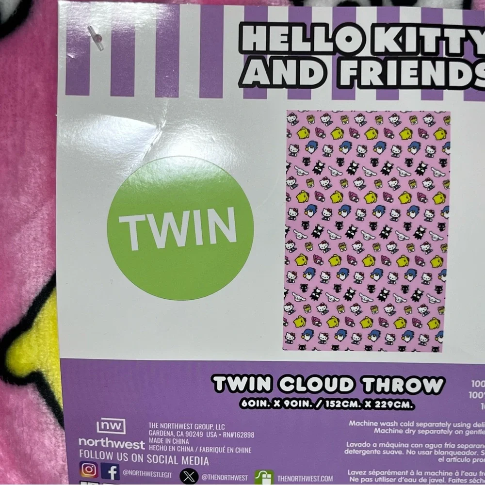 Hello Kitty And Friends Pink Plush Throw Blanket Twin Size